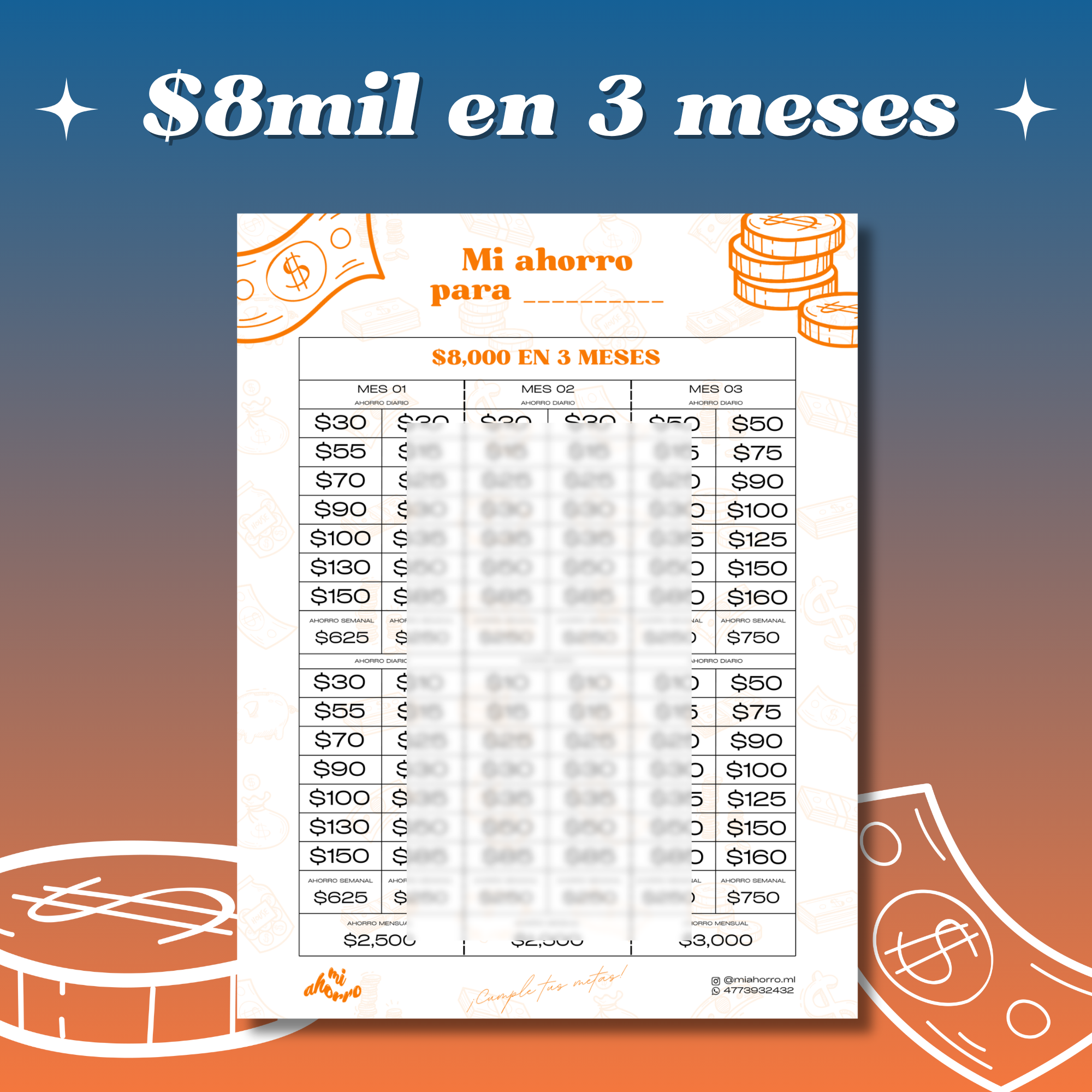 Ahorro de $8,000 pesos en 3 meses
