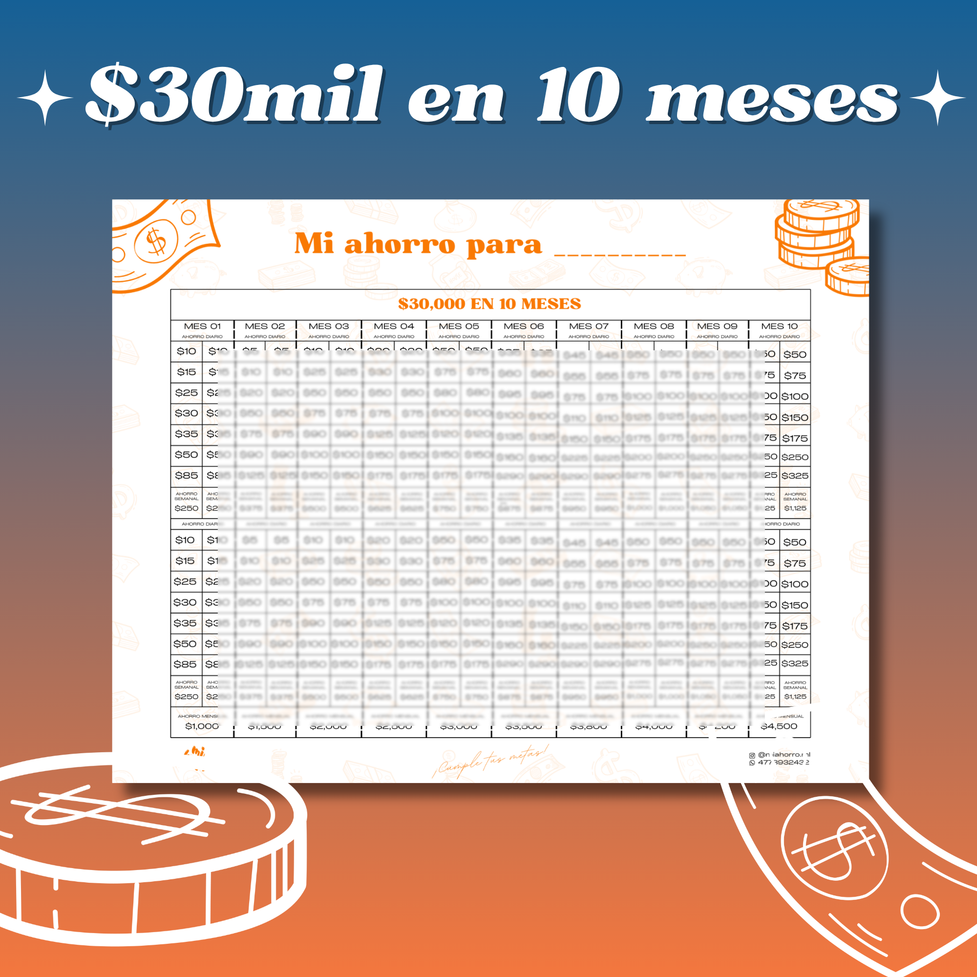 Ahorro de $30,000 pesos en 10 meses